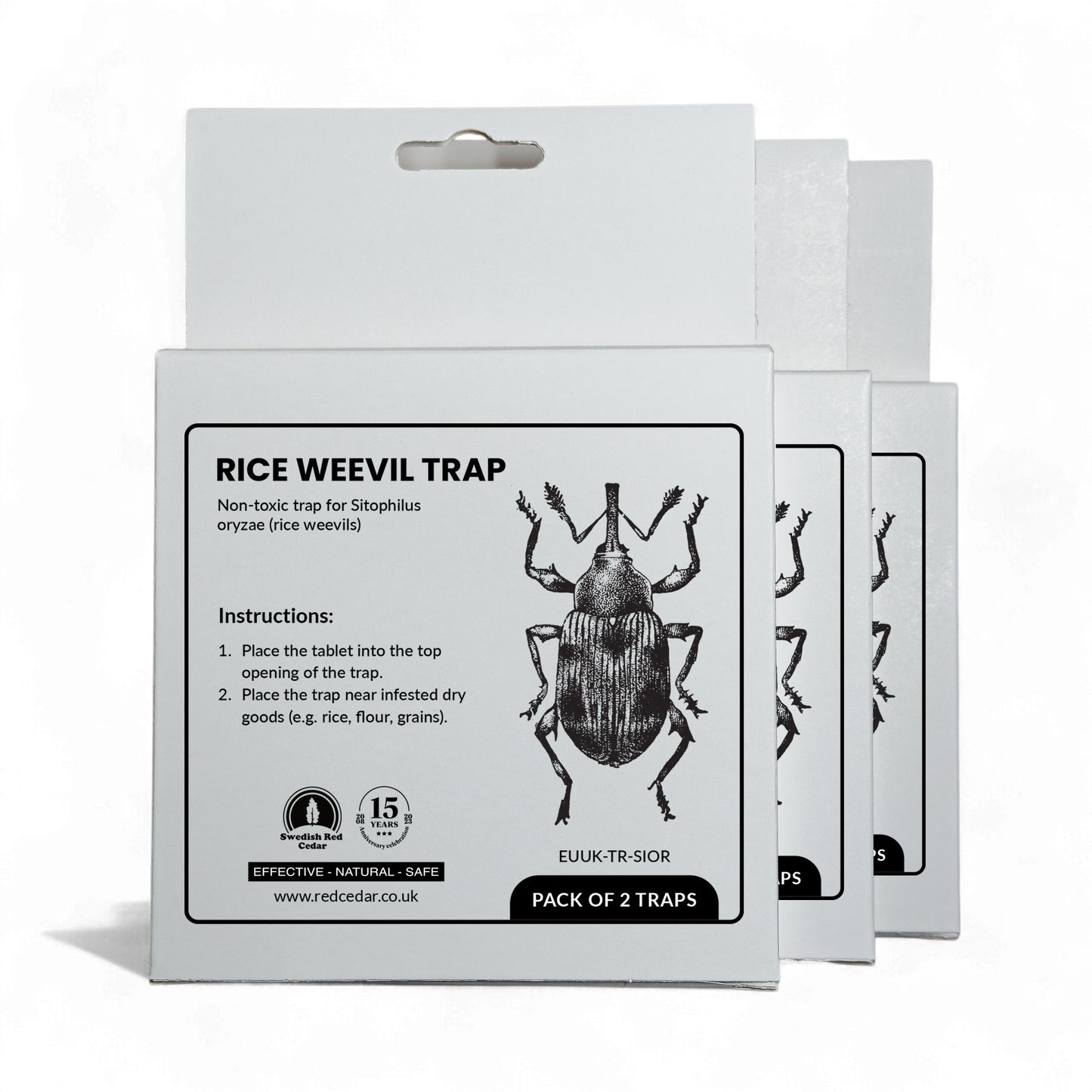 Rice weevil traps stacked showing front packaging
