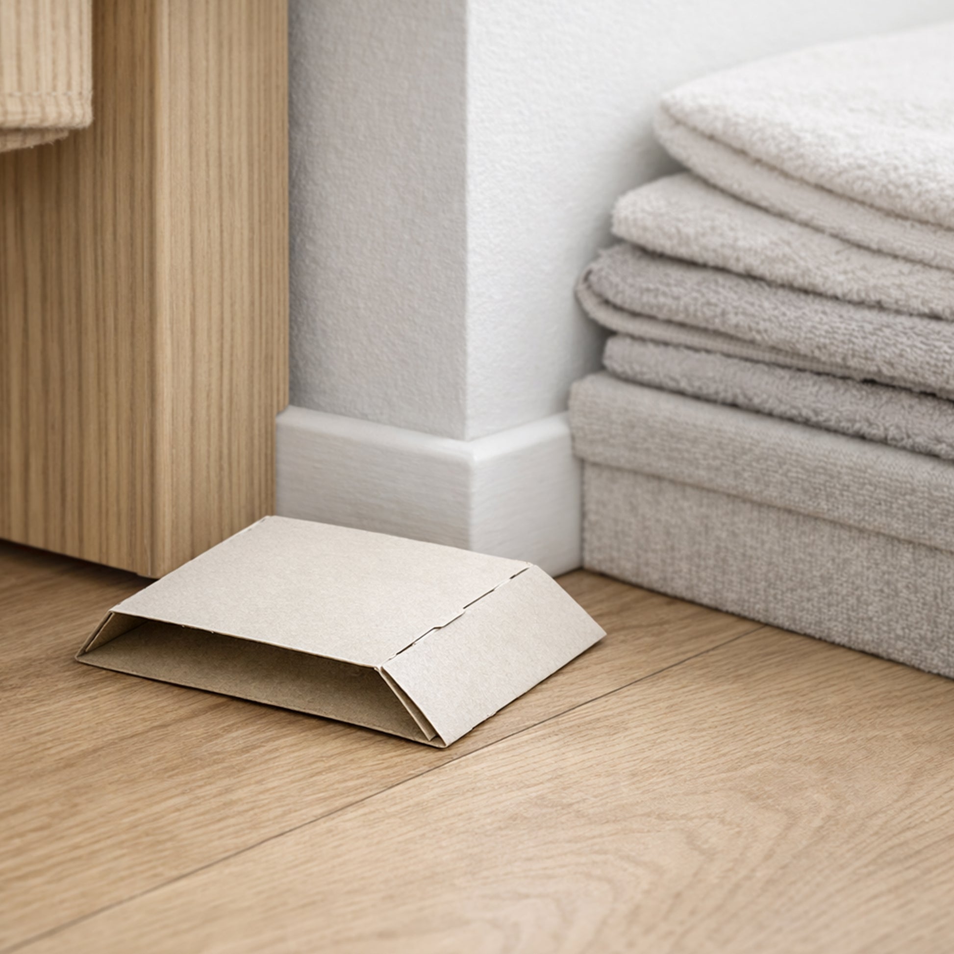 Cockroach trap placed under kitchen cabinet for monitoring