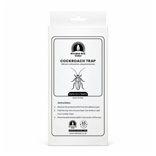 Packaging of Swedish Red Cedar Cockroach Trap on a white background