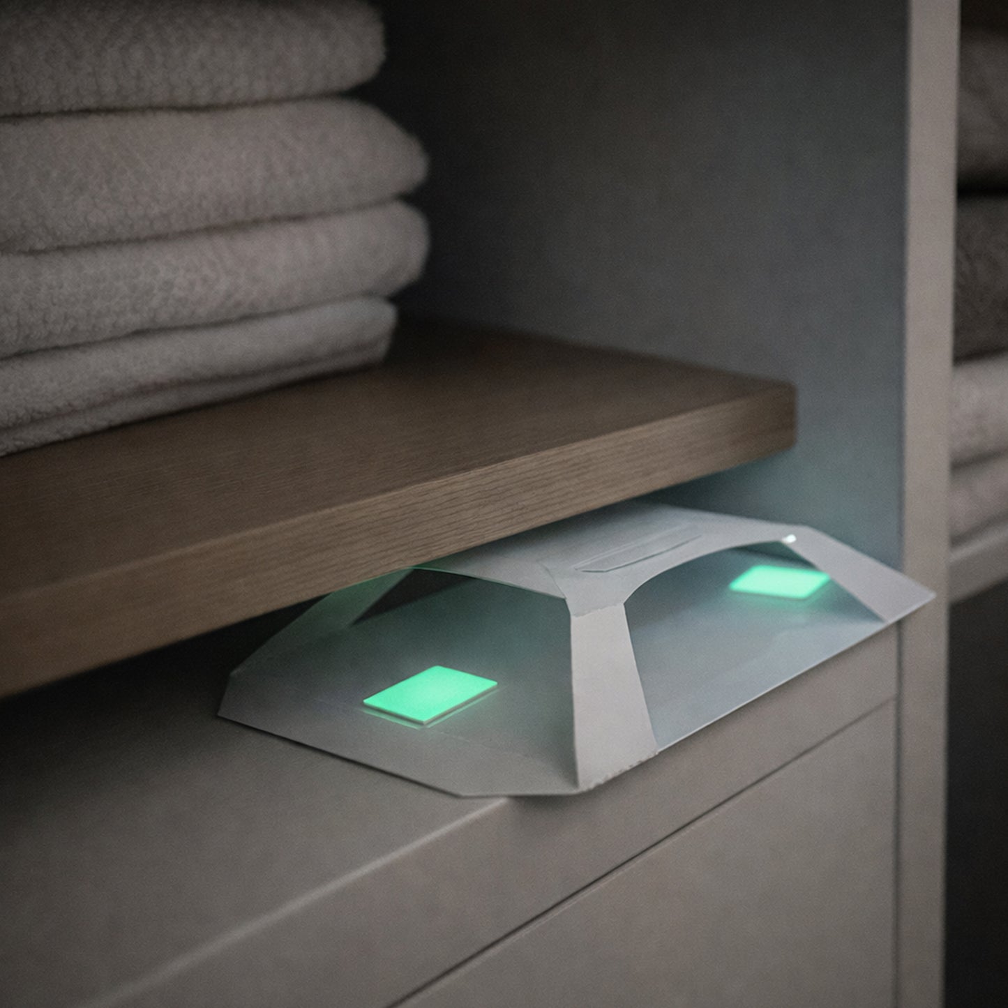 Furniture beetle monitoring trap placed near window and wooden surfaces