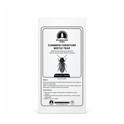 Packaging of Swedish Red Cedar Common Furniture Beetle Trap on a white background
