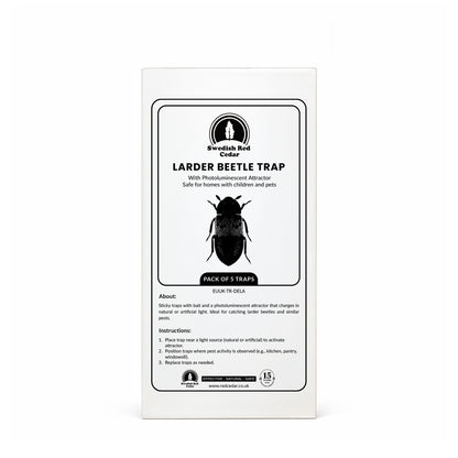 Packaging of Swedish Red Cedar Larder Beetle Trap on a white background