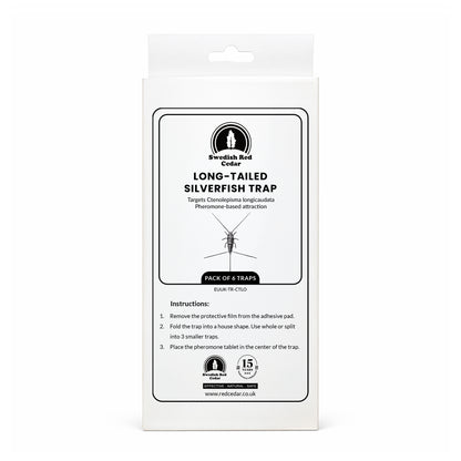 Packaging of Swedish Red Cedar Long-Tailed Silverfish Trap on a white background