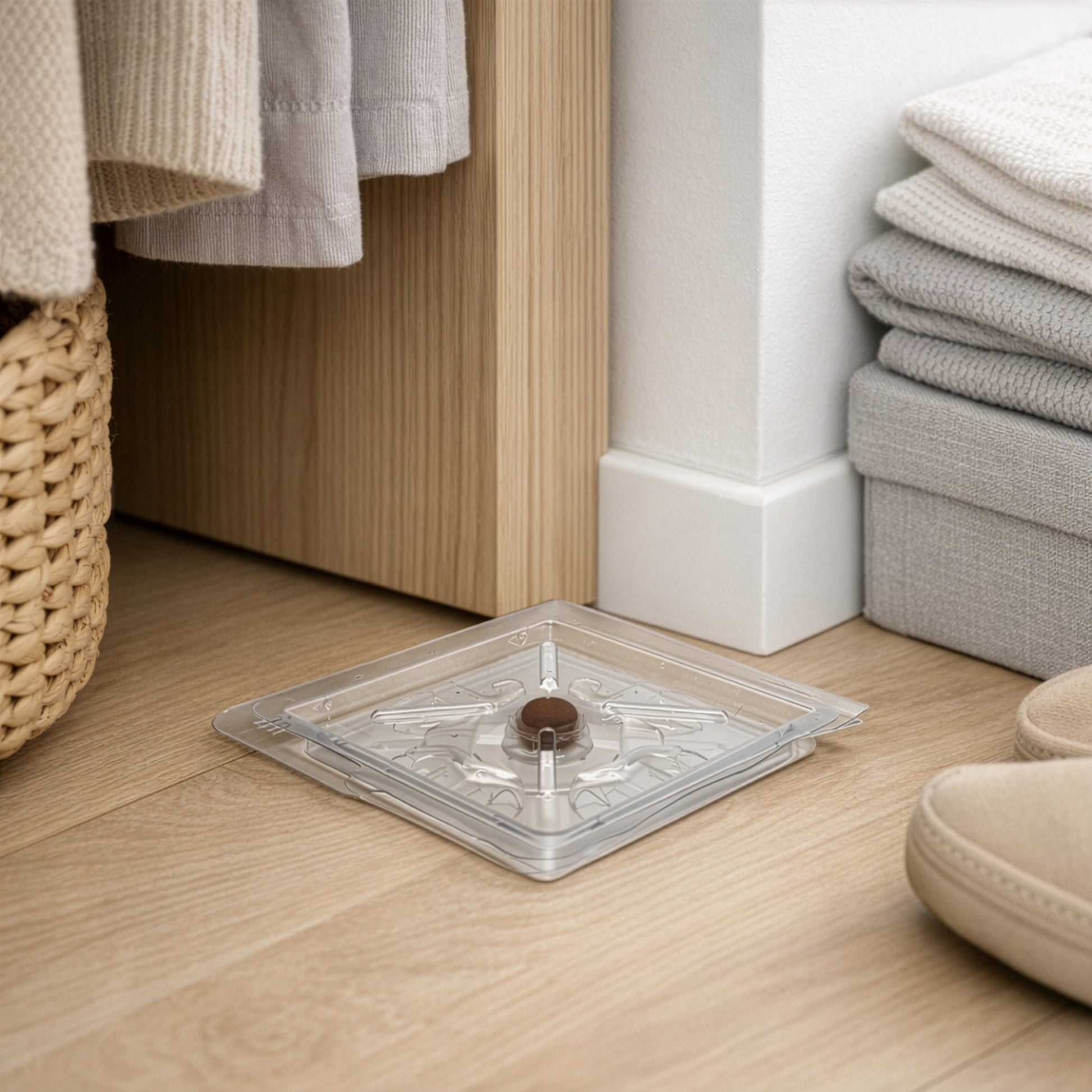 Rice weevil monitoring trap placed near cupboard and food storage