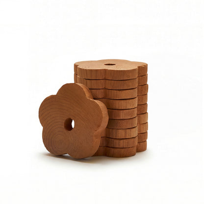 Thin Swedish red cedarwood flowers stacked together for wardrobe and drawer protection
