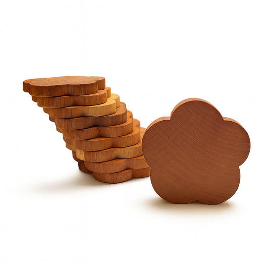 Thin Swedish red cedarwood flowers without holes stacked together for wardrobe and drawer protection
