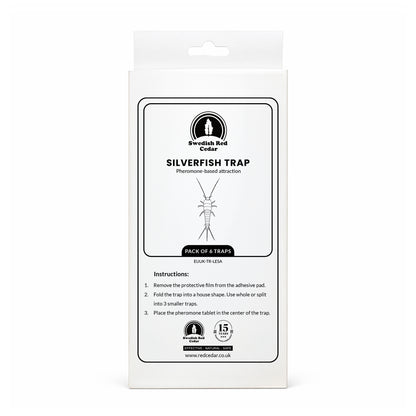 Packaging of Swedish Red Cedar Silverfish Trap on a white background