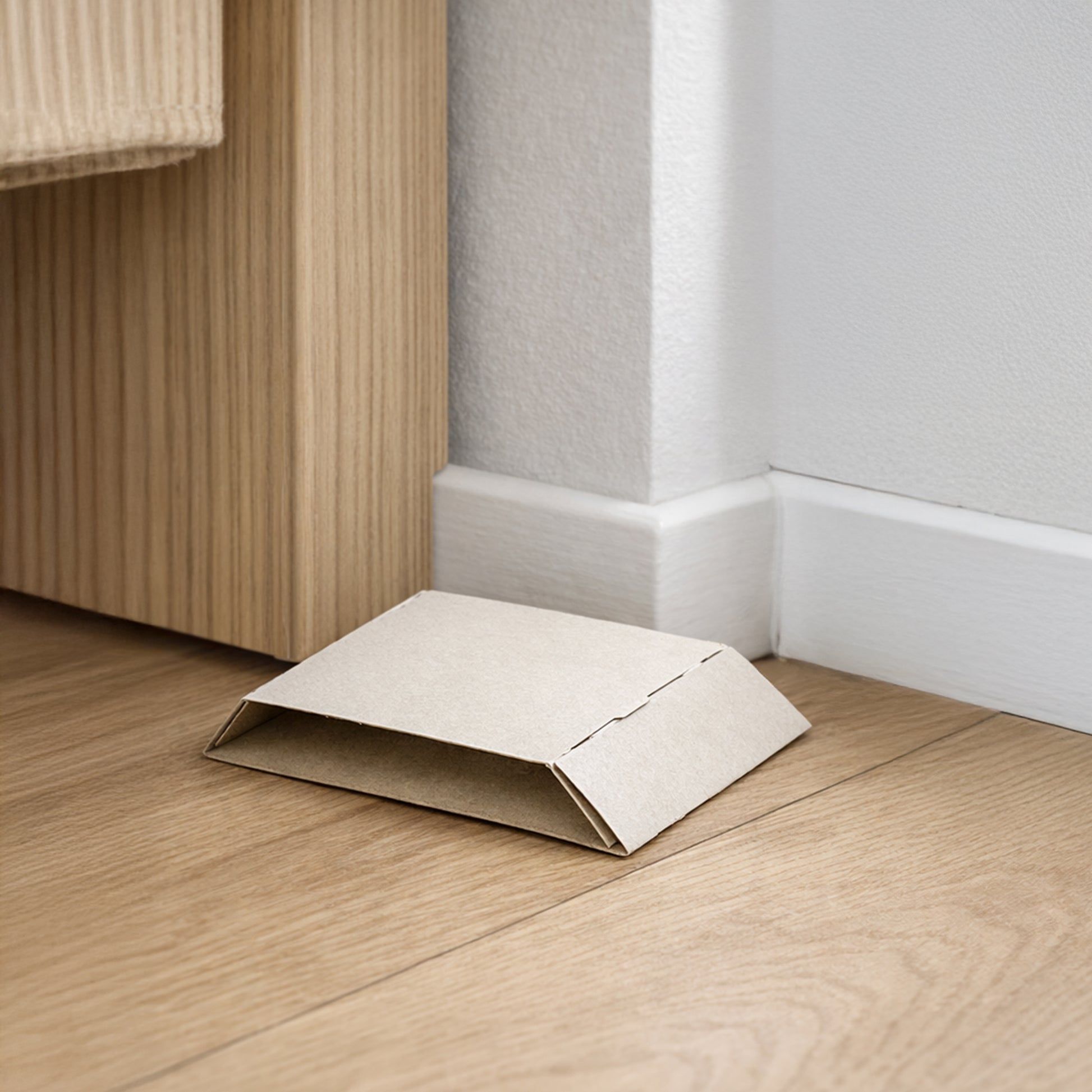 Sticky pantry moth trap placed discreetly along a wall for monitoring indoor moth activity