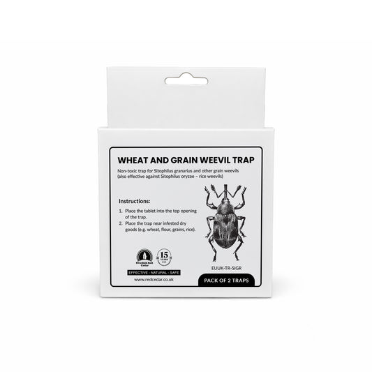 Packaging of Swedish Red Cedar Wheat and grain weevil Trap on a white background