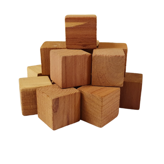 A stack of red cedar wood cubes.